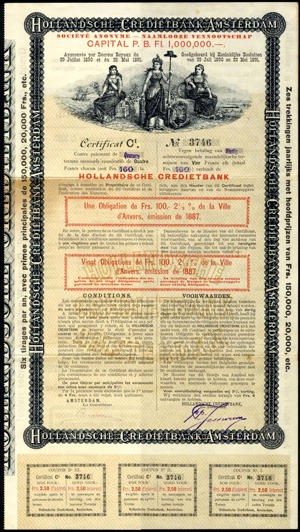 Hollandsche Credietbank N.V., Certificat C1, 160 Francs, 1891