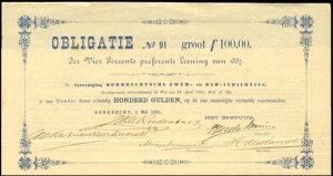 Vereeniging Dordrechtsche Zwem- en Bad-Inrichting, Obligatie, 100 Gulden, 1 May 1887