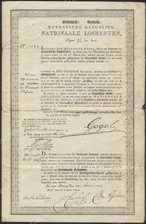 Bataafsche Republiek, 3½% Nationaale Losrenten, Schuldbrief, 100 Gulden, 22 April 1801