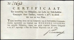 Verenigde Oost-Indische Compagnie (VOC), Certificaat, 100 Gulden, 1785