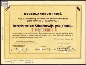 Nederlandsch-Indie, 5% lening 1917, Recepis voor een schuldbewijs, 1000 Gulden, 10 September 1917, SPECIMEN